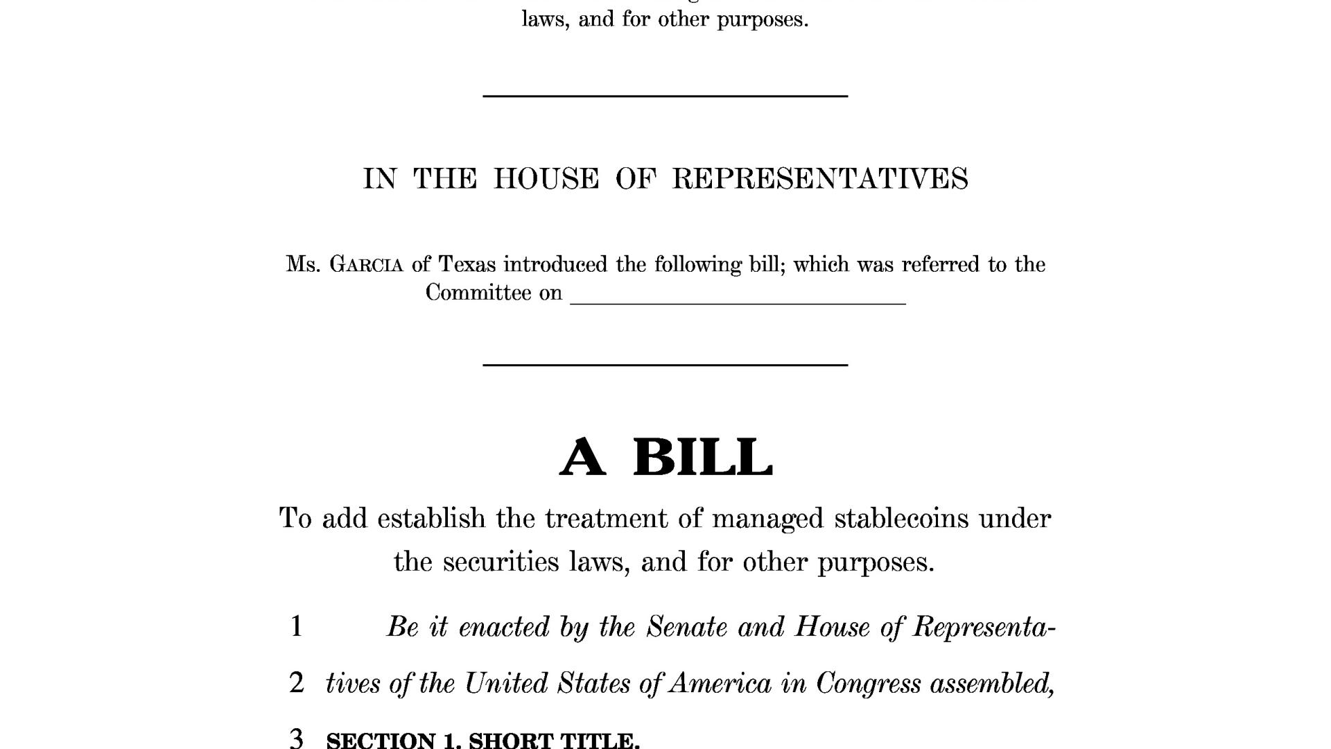 Managed Stablecoins are Securities Act of 2019 Bill Text page 0