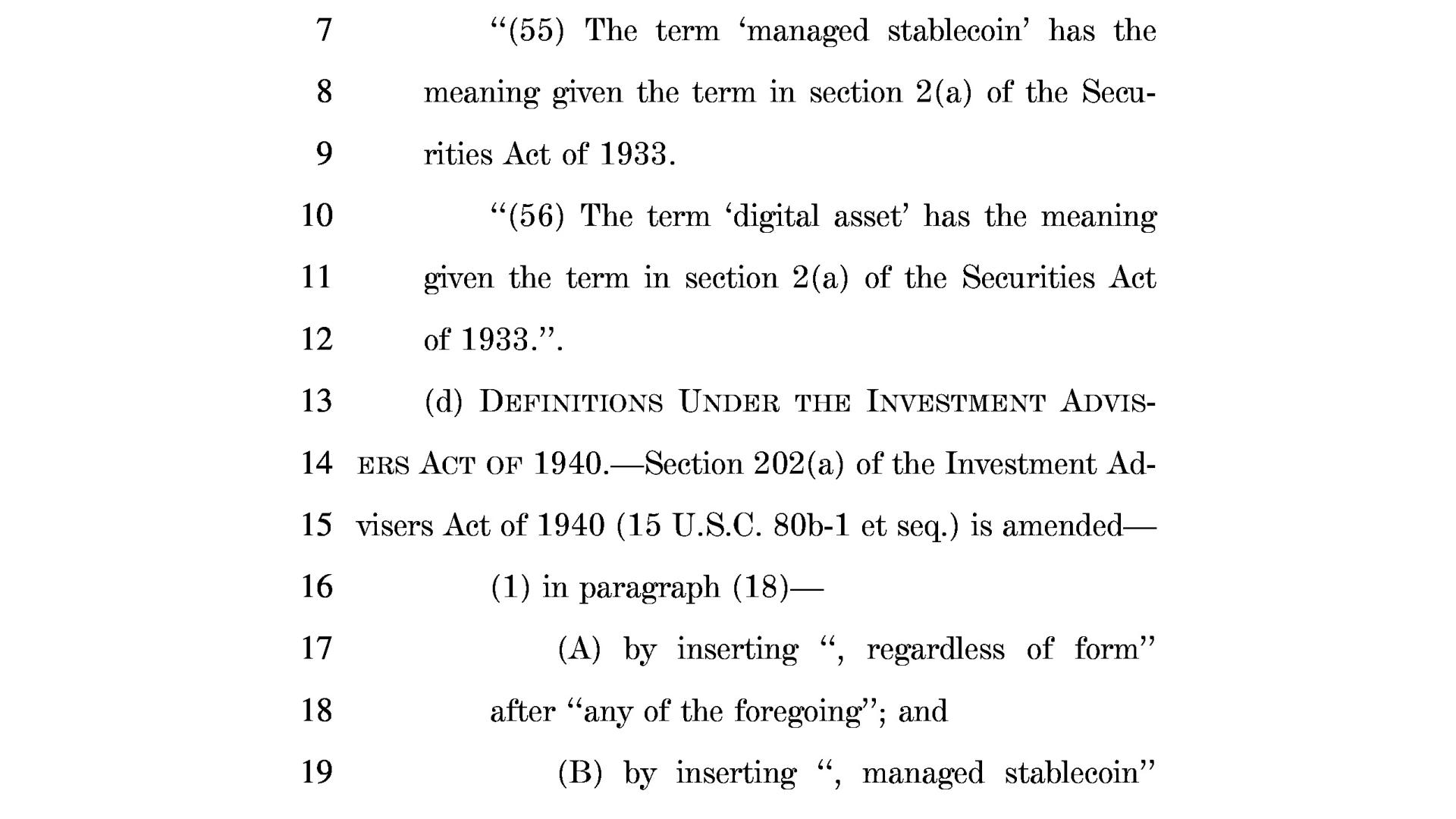 Managed Stablecoins are Securities Act of 2019 Bill Text page 4